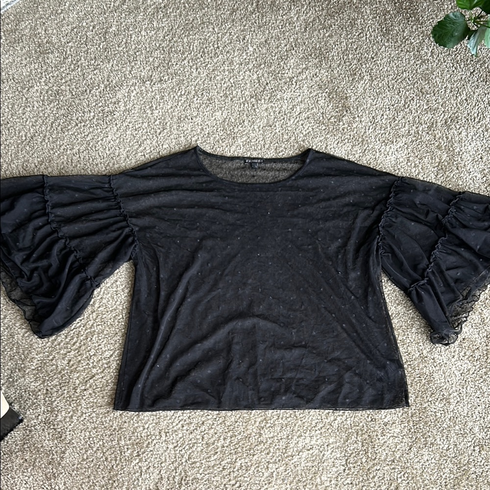 Black Bell Sleeve See Through Top